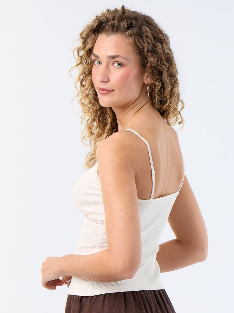 Canotta a costine con spalline Bianco - Kiabi