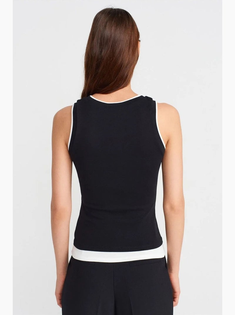 Canotta a costine in cotone dilvin Nero Bianco - Kiabi