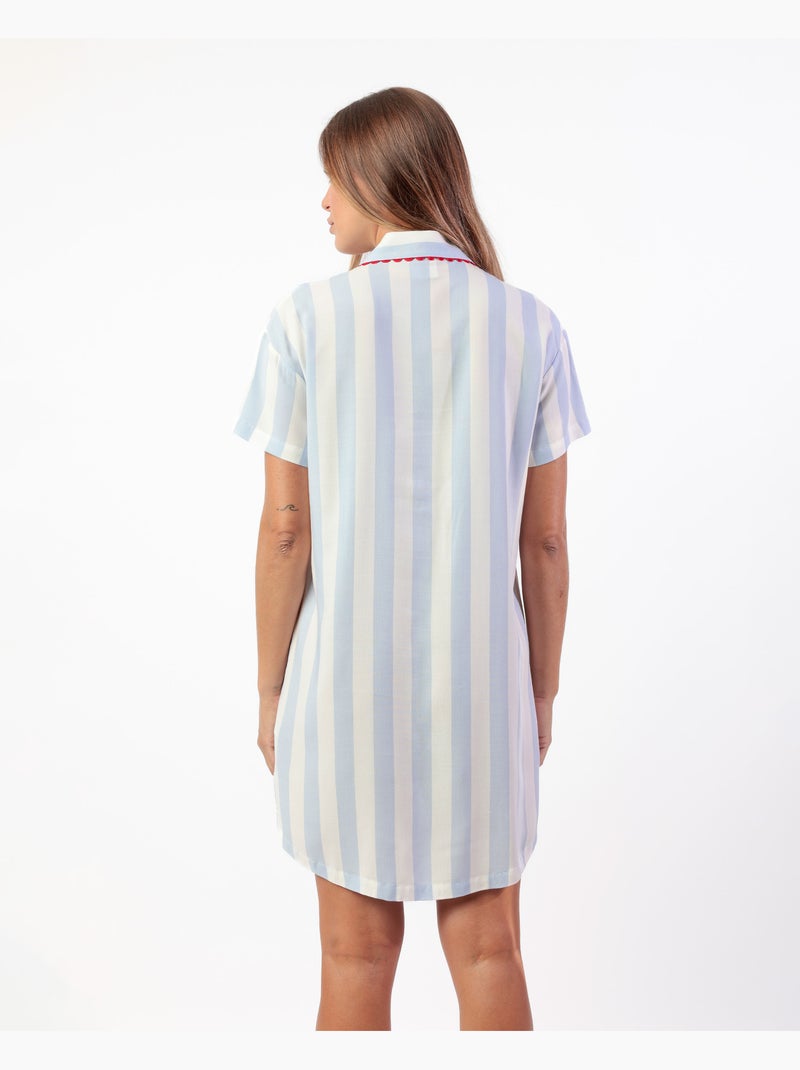 Canotta a maniche corte con righe chiare classiche da donna ADMAS CLASSIC Blu - Kiabi