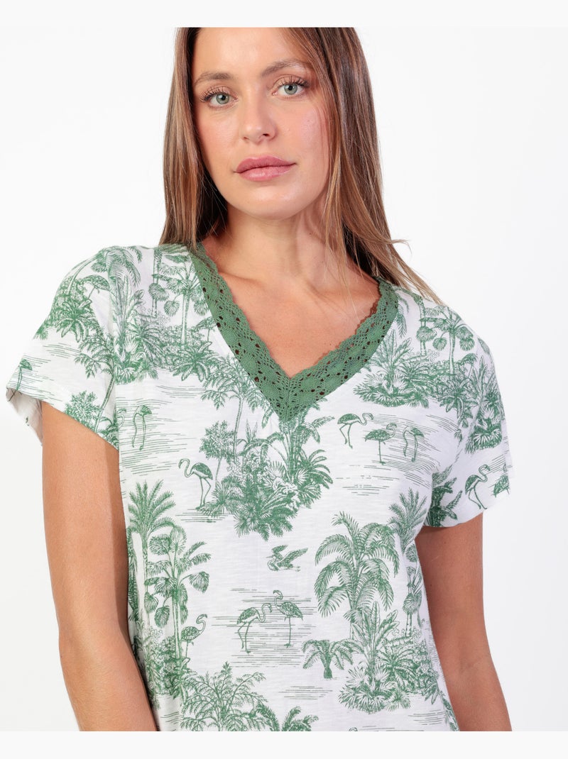 Canotta a maniche corte Summer Paradise da donna ADMAS Verde foresta - Kiabi