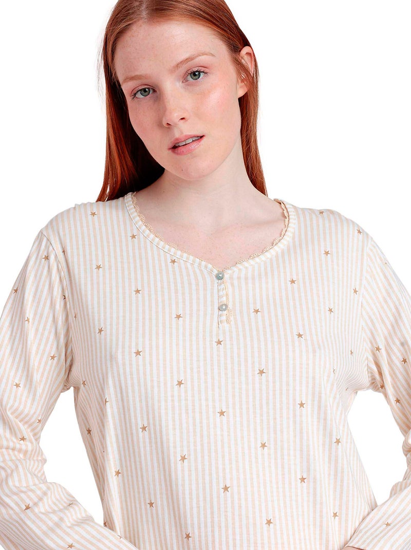 Canotta a maniche lunghe con stelle e strisce da donna ADMAS CLASSIC Beige - Kiabi