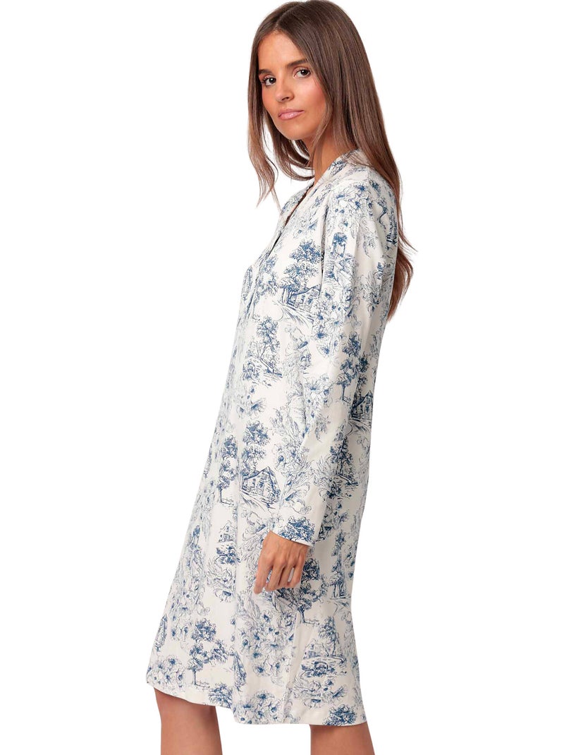 Canotta a maniche lunghe da donna ADMAS CLASSIC con patta in Toile De Jouy Blu - Kiabi