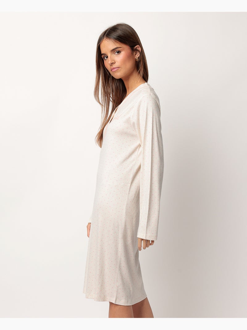 Canotta a maniche lunghe da donna ADMAS CLASSIC con pois e fiori Ecru - Kiabi