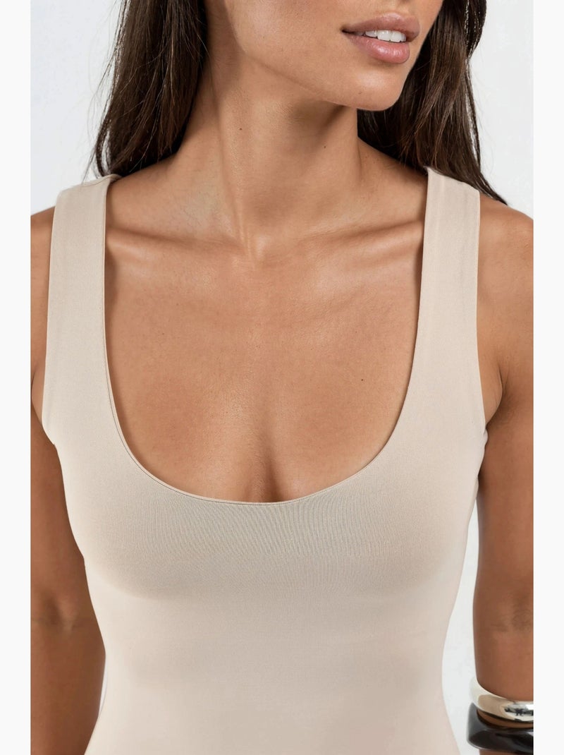 Canotta a spalline a coste aderente hiccup Beige argilla - Kiabi