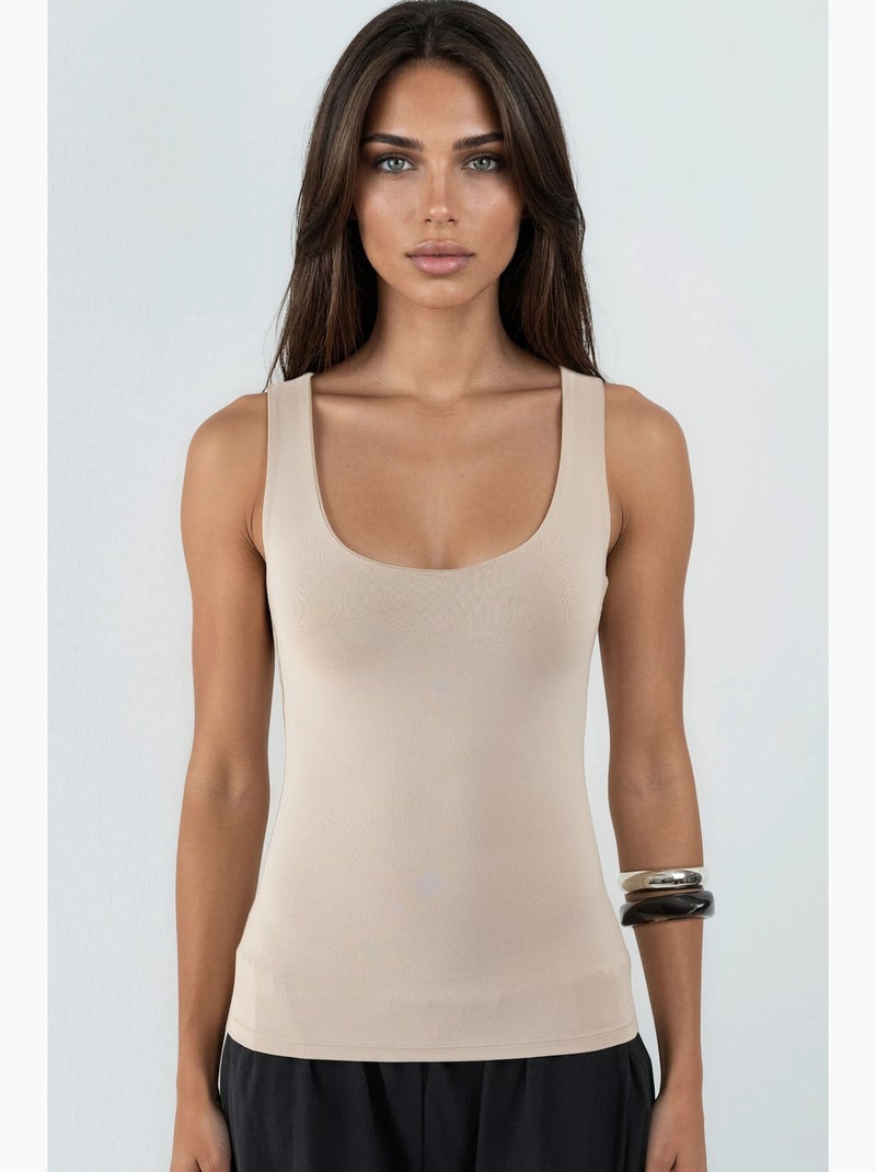Canotta a spalline a coste aderente hiccup Beige argilla - Kiabi