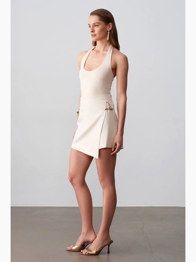 Canotta aderente halter con cut-out dilvin Crema - Kiabi