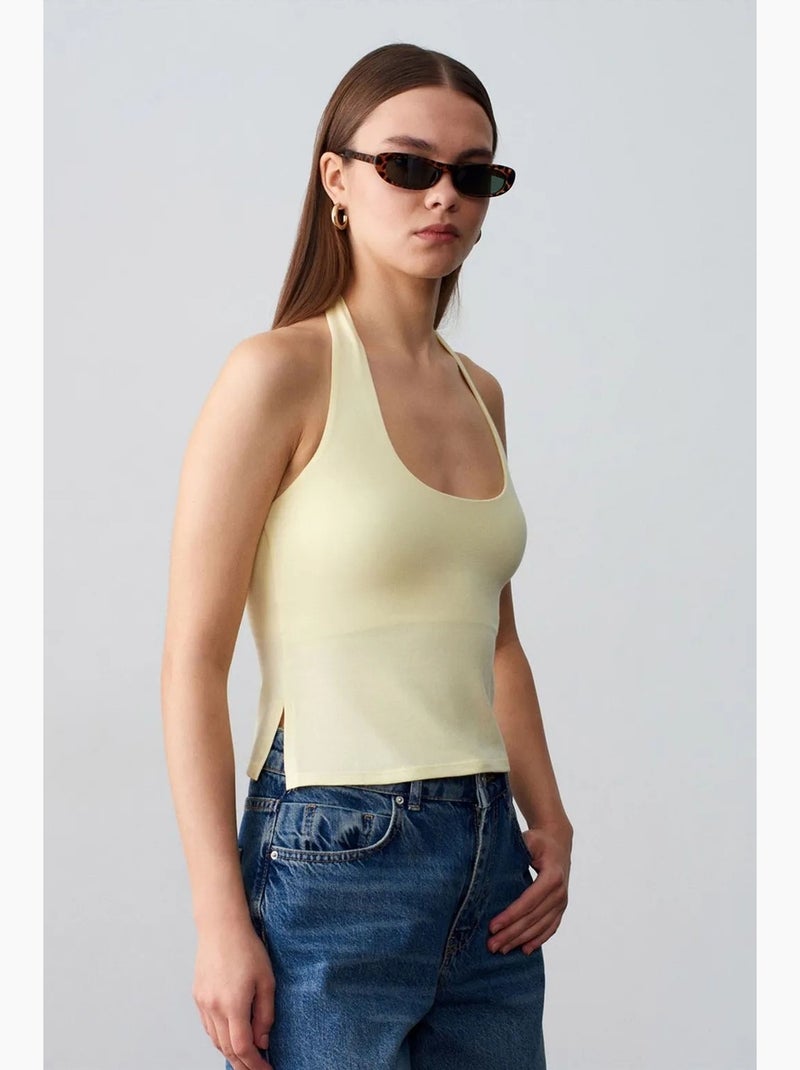 Canotta aderente halter con cut-out dilvin Giallo limone - Kiabi