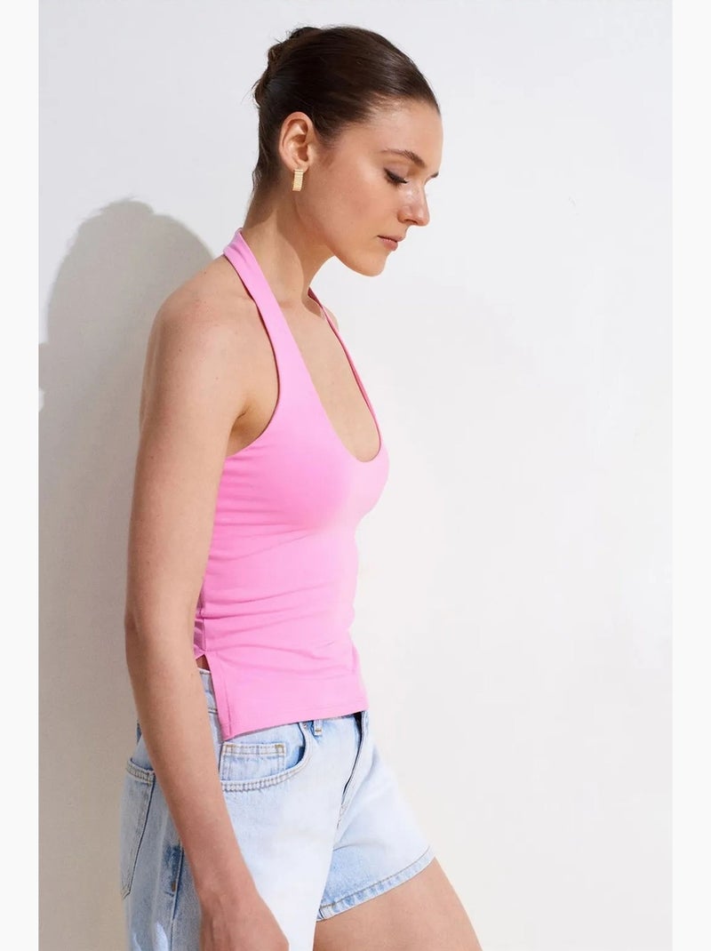 Canotta aderente halter con cut-out dilvin Rosa fluo/Solinotes - Kiabi