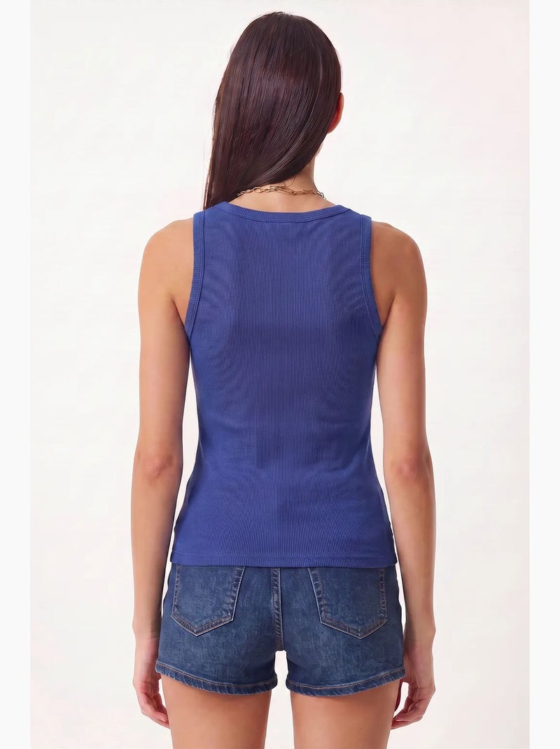 Canotta aderente in cotone con scollo a u istanbul Blu cobalto - Kiabi