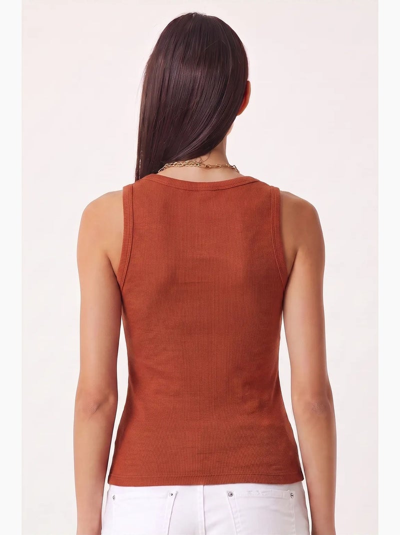 Canotta aderente in cotone con scollo a u istanbul Terracotta - Kiabi
