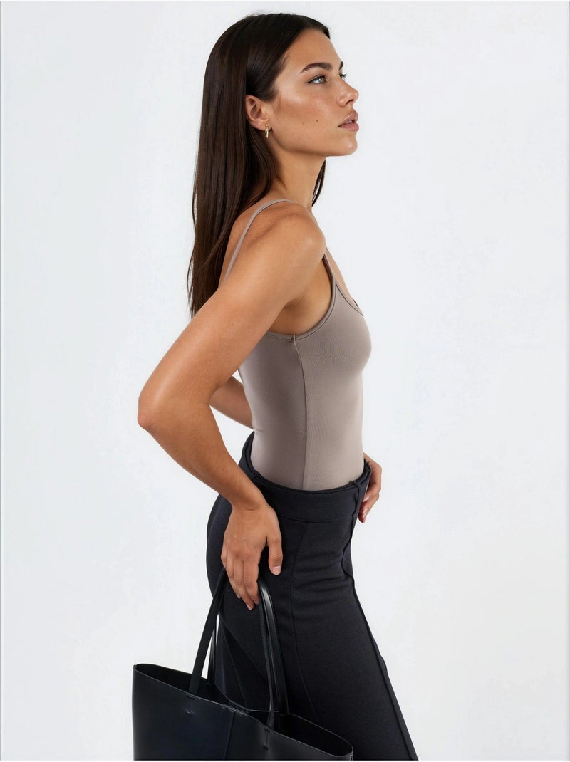 Canotta aderente in maglia con scollo a u busem Beige argilla - Kiabi