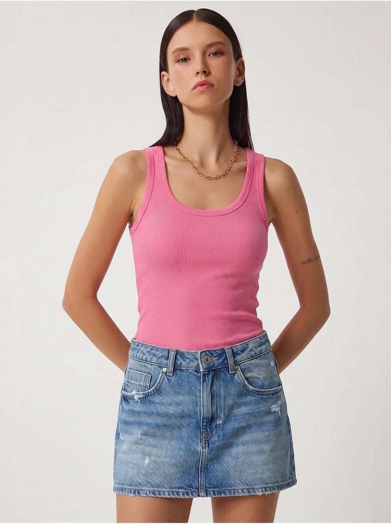 Canotta aderente in maglia con scollo a u, confezione da 2 istanbul Rosa fluo/Solinotes - Kiabi