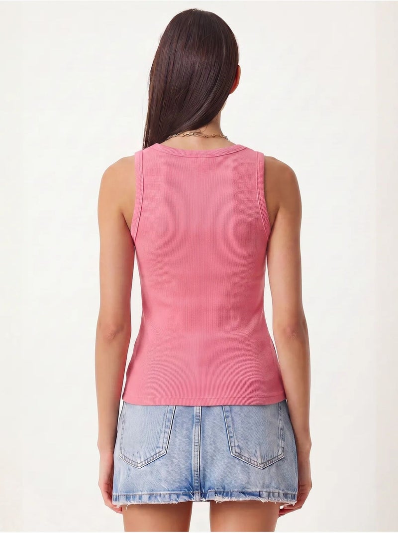 Canotta aderente in maglia con scollo a u, confezione da 2 istanbul Rosa fluo/Solinotes - Kiabi
