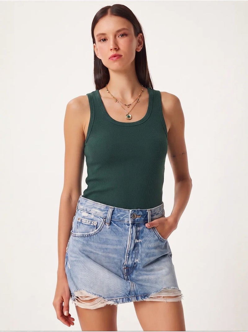 Canotta aderente in maglia con scollo a u, confezione da 2 istanbul Verde scuro - Kiabi