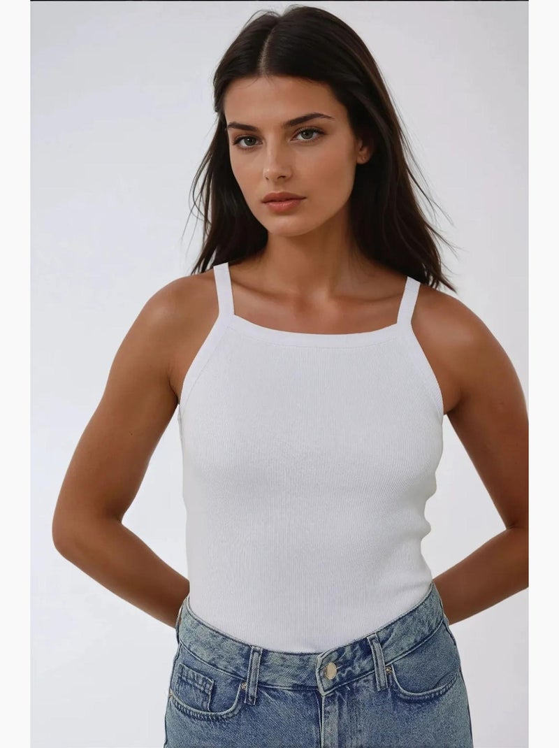 Canotta basic aderente con scollo all'americana hiccup Bianco - Kiabi