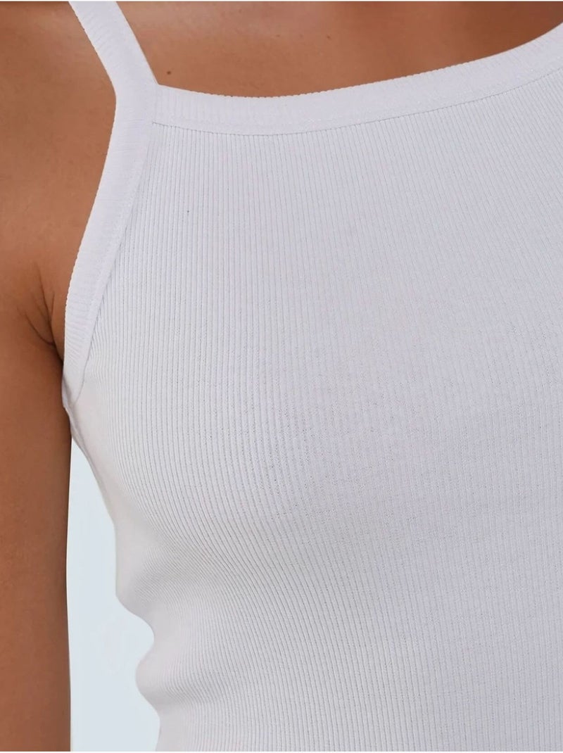Canotta basic aderente con scollo all'americana hiccup Bianco - Kiabi