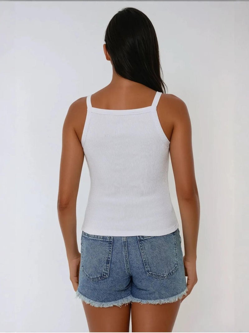 Canotta basic aderente con scollo all'americana hiccup Bianco - Kiabi