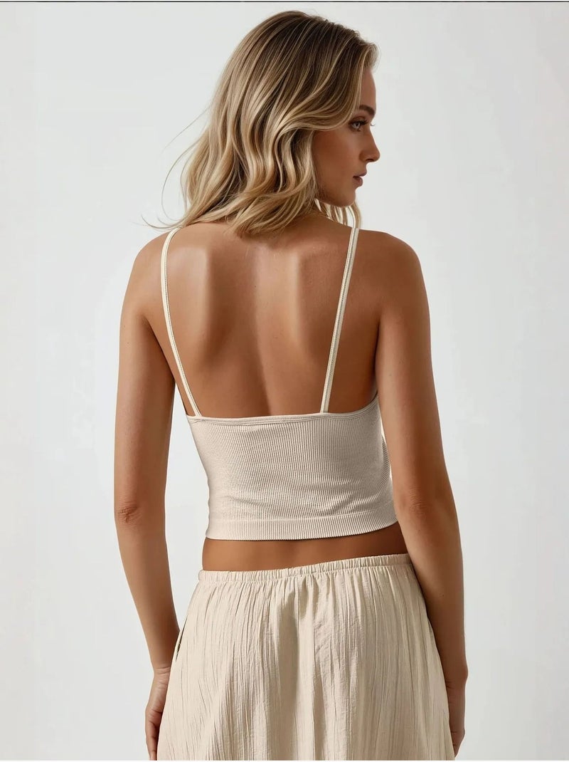 Canotta basic aderente con scollo rotondo hiccup Beige - Kiabi