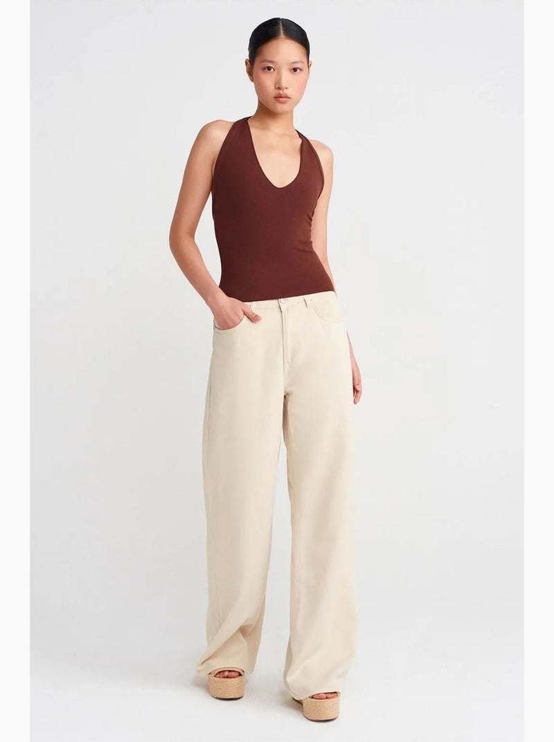 Canotta collo all’americana con dettagli cut-out in jersey dilvin Marrone - Kiabi