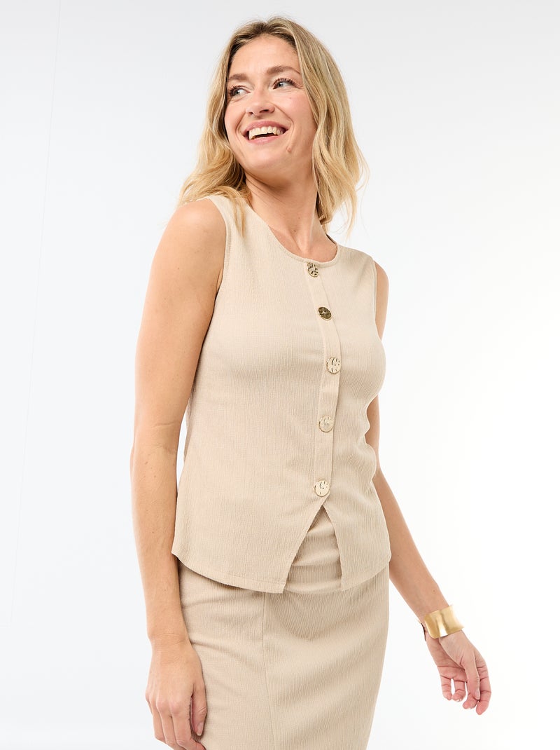 Canotta con apertura con bottoni dorati martellati Beige - Kiabi