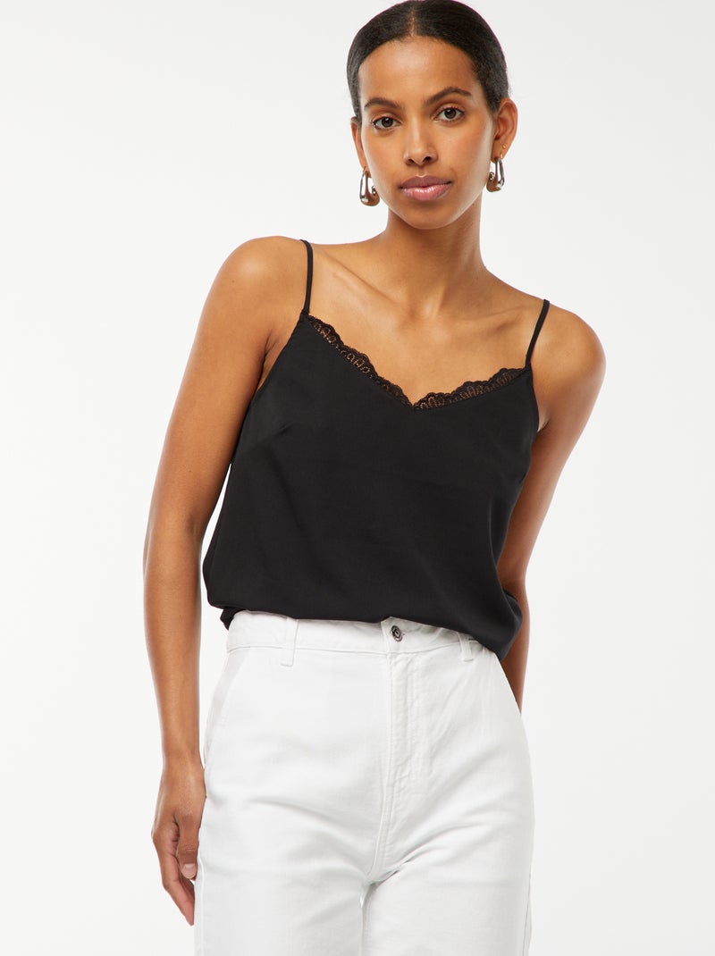 Canotta con pizzo sullo scollo nero - Kiabi