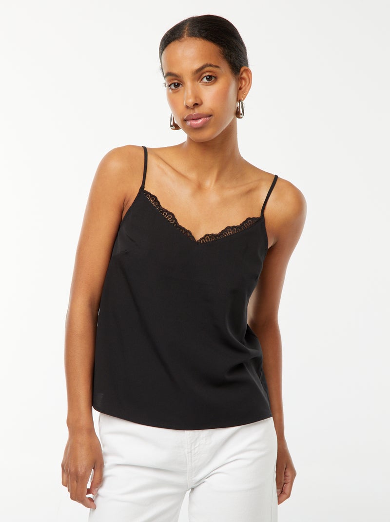 Canotta con pizzo sullo scollo nero - Kiabi