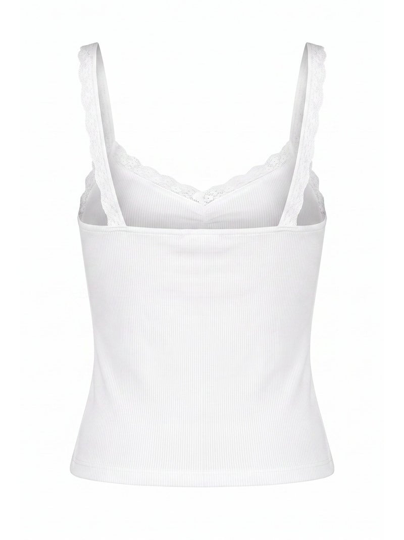 Canotta con scollo a v e dettagli in pizzo hiccup Bianco - Kiabi