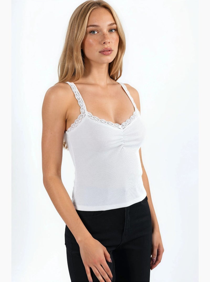 Canotta con scollo a v e dettagli in pizzo hiccup Bianco - Kiabi