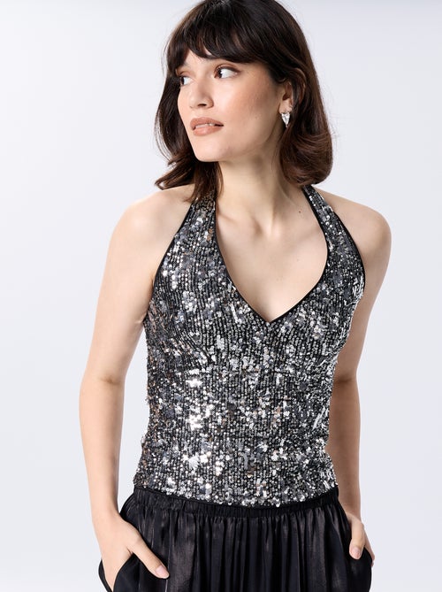 Canotta con scollo all'americana e paillettes - Kiabi Canotta con scollo all'americana e paillettes - Kiabi