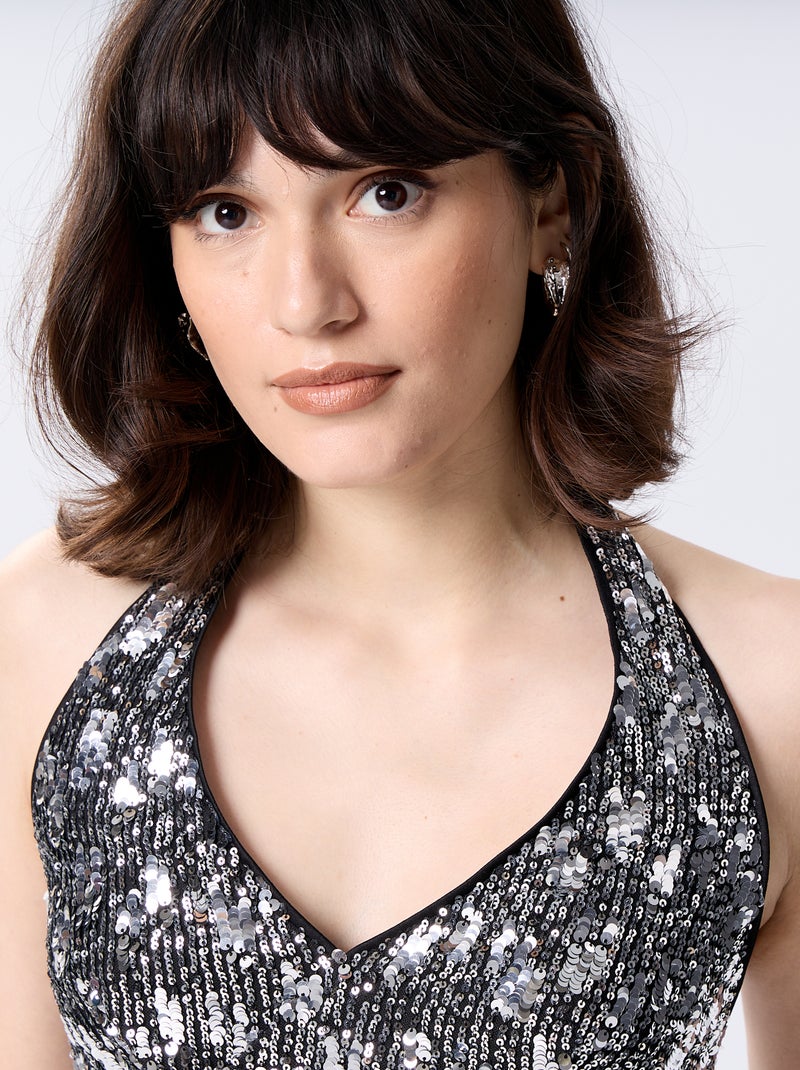 Canotta con scollo all'americana e paillettes Grigio - Kiabi