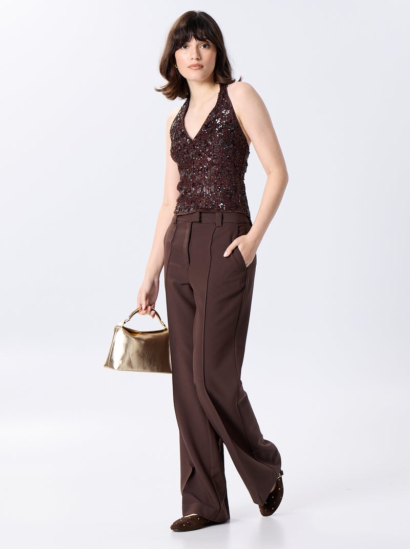 Canotta con scollo all'americana e paillettes Marrone - Kiabi