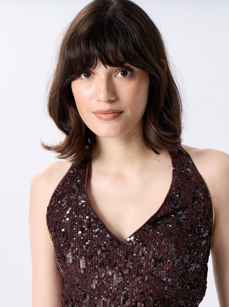 Canotta con scollo all'americana e paillettes Marrone - Kiabi