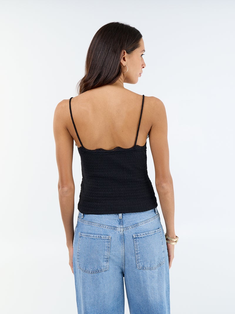 Canotta con spalline sottili e pizzo Nero - Kiabi