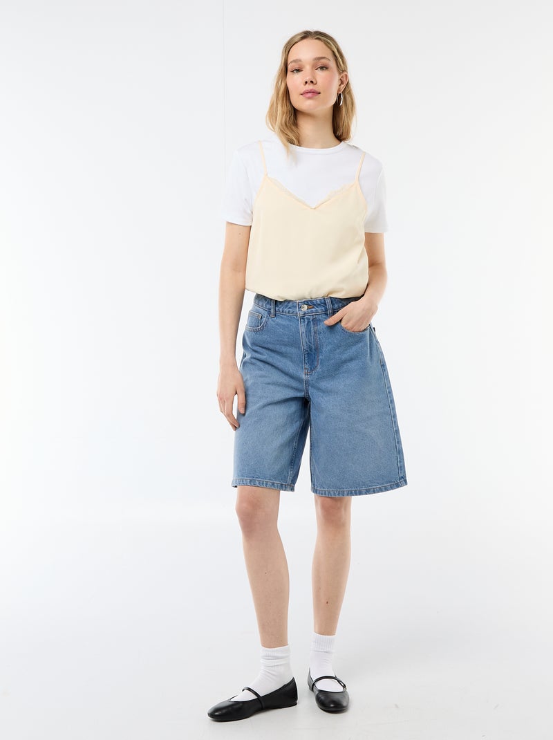 Canotta con spalline sottili regolabili e collo in pizzo Beige - Kiabi
