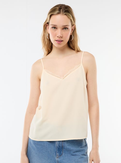 Canotta con spalline sottili regolabili e collo in pizzo - Kiabi