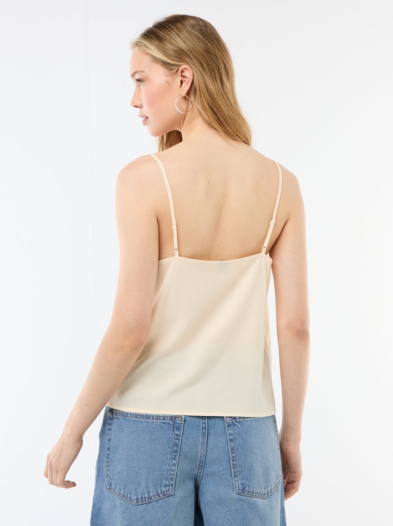 Canotta con spalline sottili regolabili e collo in pizzo Beige - Kiabi