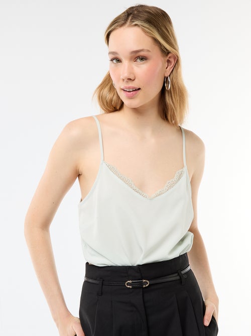Canotta con spalline sottili regolabili e collo in pizzo - Kiabi
