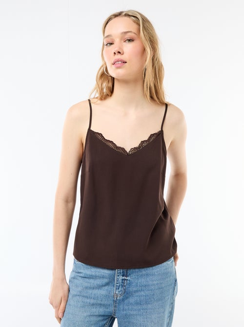 Canotta con spalline sottili regolabili e collo in pizzo - Kiabi