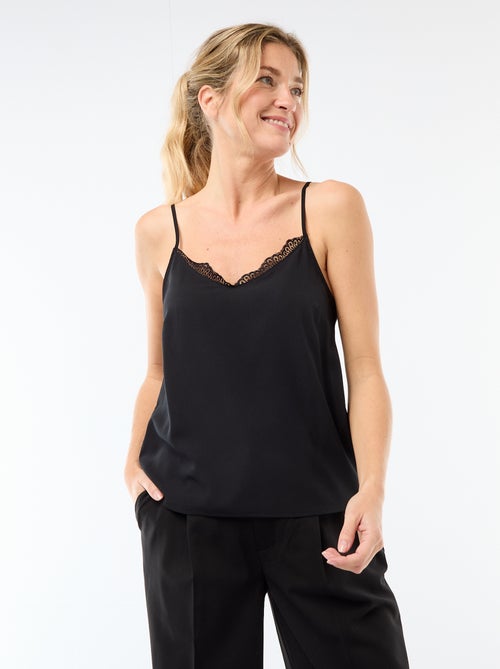 Canotta con spalline sottili regolabili e collo in pizzo - Kiabi