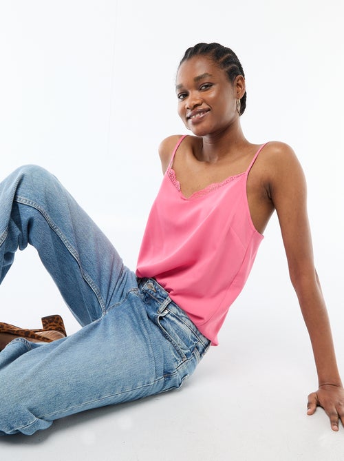 Canotta con spalline sottili regolabili e collo in pizzo - Kiabi