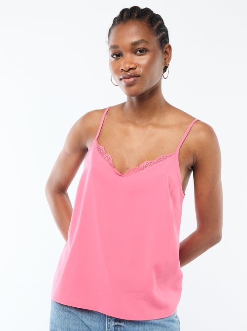 Canotta con spalline sottili regolabili e collo in pizzo - Kiabi