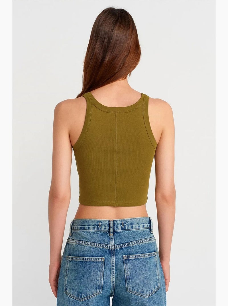 Canotta corta a costine in misto cotone dilvin Verde kaki - Kiabi