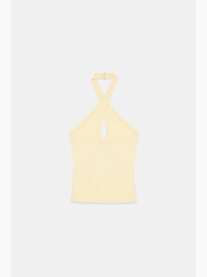 Canotta corta halter con cut-out dilvin Giallo limone - Kiabi