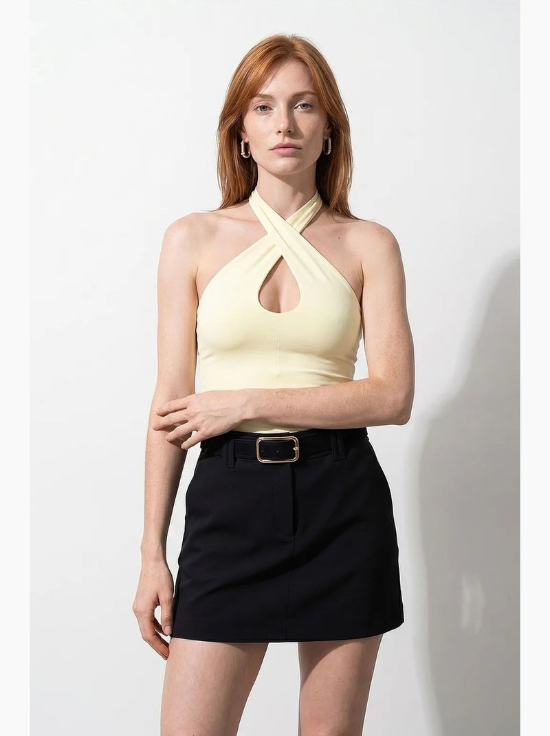 Canotta corta halter con cut-out dilvin Giallo limone - Kiabi