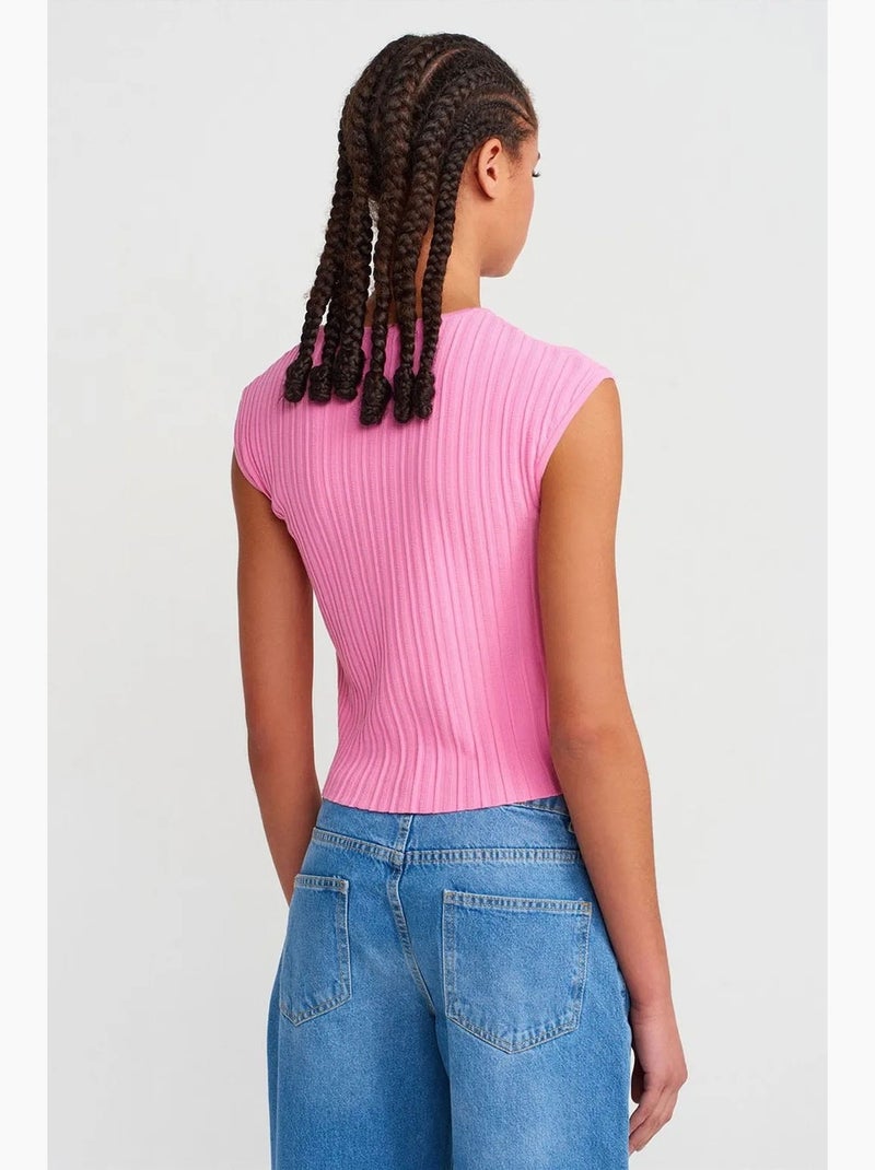 Canotta corta in maglia a costine dilvin Rosa fluo/Solinotes - Kiabi