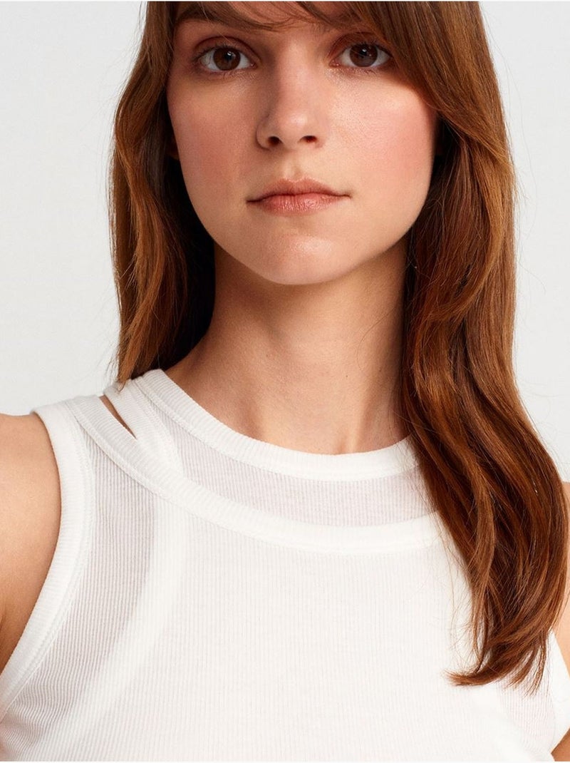 Canotta crop a coste in cotone dilvin Bianco - Kiabi