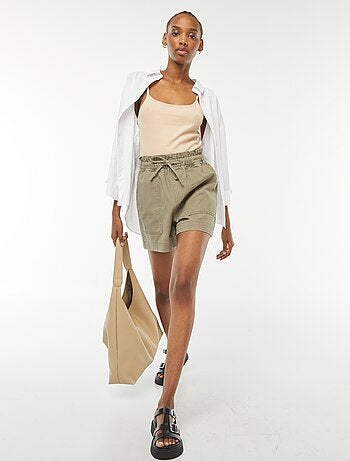 Canotta crop-top in tessuto a coste