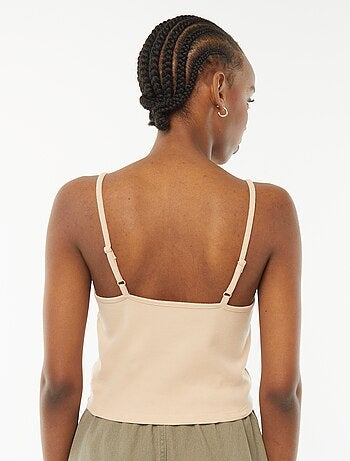 Canotta crop-top in tessuto a coste