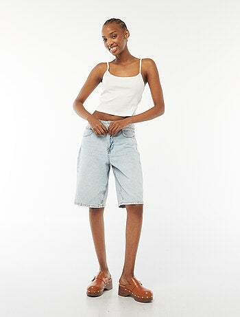 Canotta crop-top in tessuto a coste