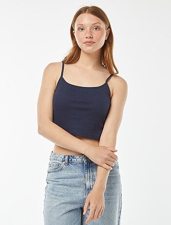 Canotta crop-top in tessuto a coste